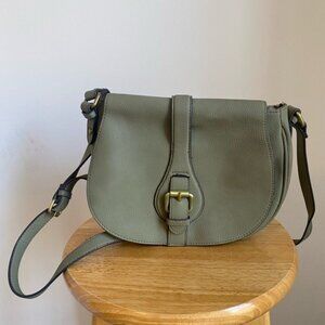 Merona Olive Green Vinyl Crossbody Bag With Adjustable Strap & Magnetic Closure